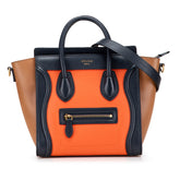 セリーヌ ラゲージ ナノショッパー ハンドバッグ ショルダーバッグ 2WAY オレンジ ネイビー ブラウン レザー レディース CELINE 【中古】
